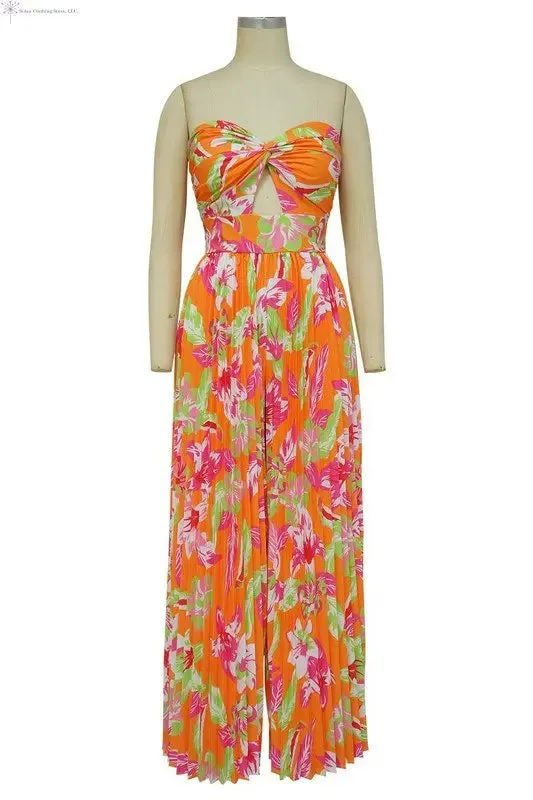 Pleated Wide Leg Jumpsuit Multicolored