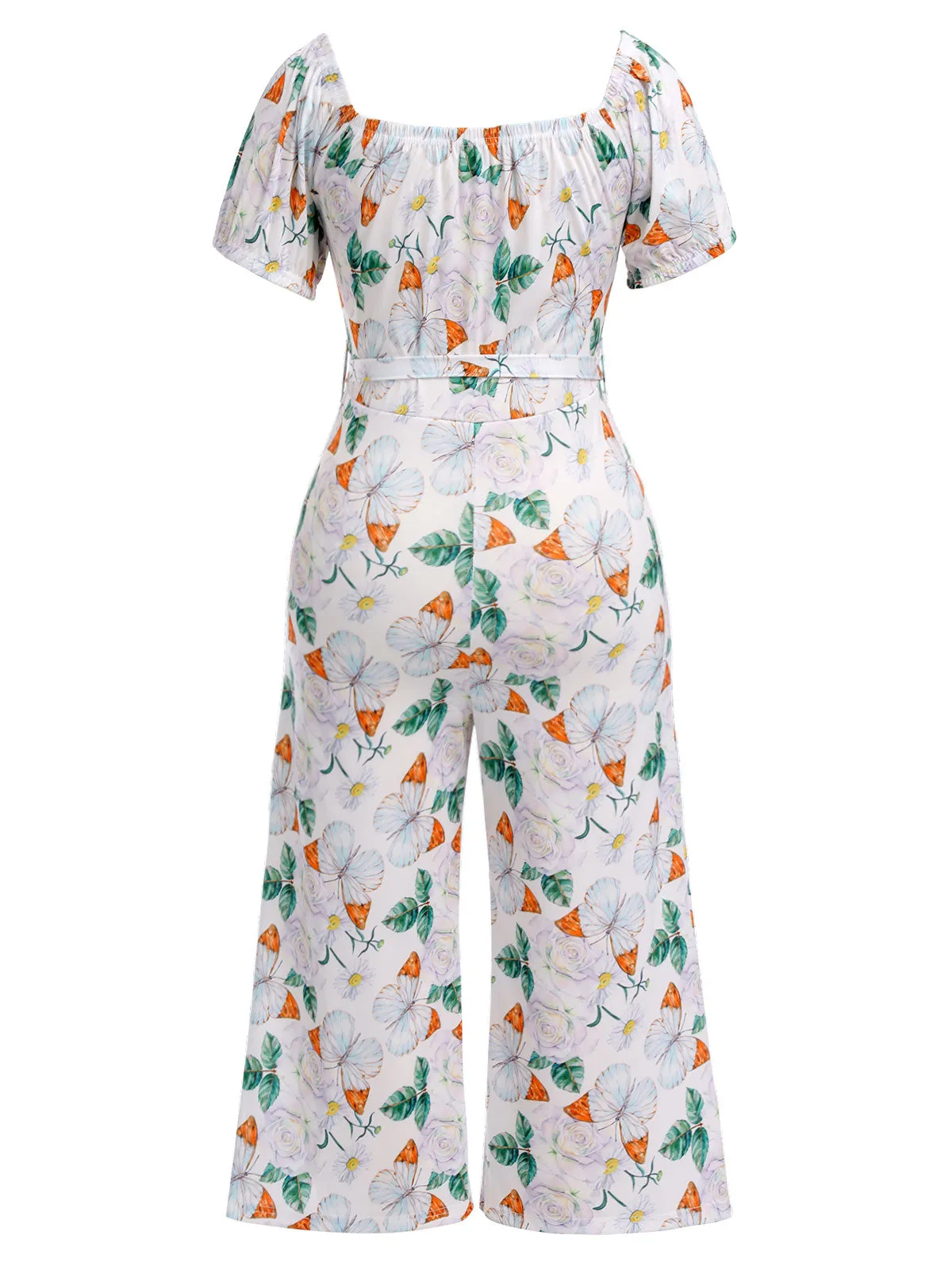 [Plus Size] Multicolor 1930s Butterfly Off Shoulder Jumpsuit