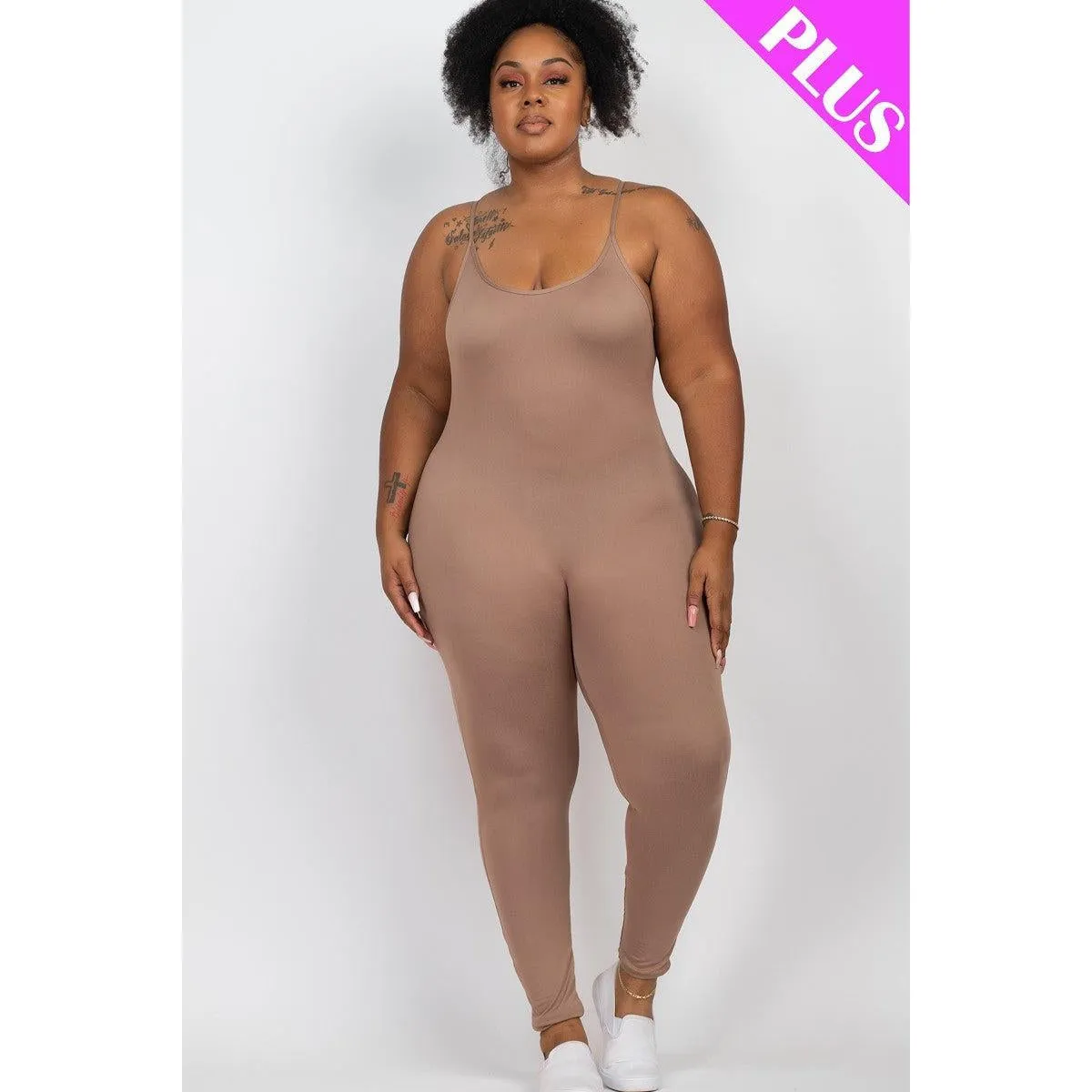 Plus Size Solid Bodycon Cami Jumpsuit