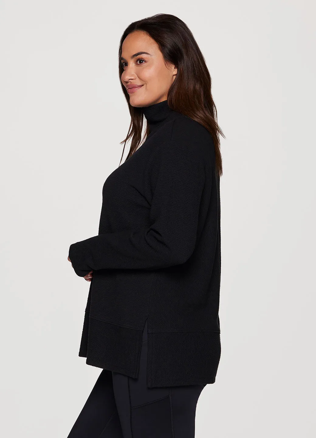 Plus Studio Jacquard Mock Neck Pullover