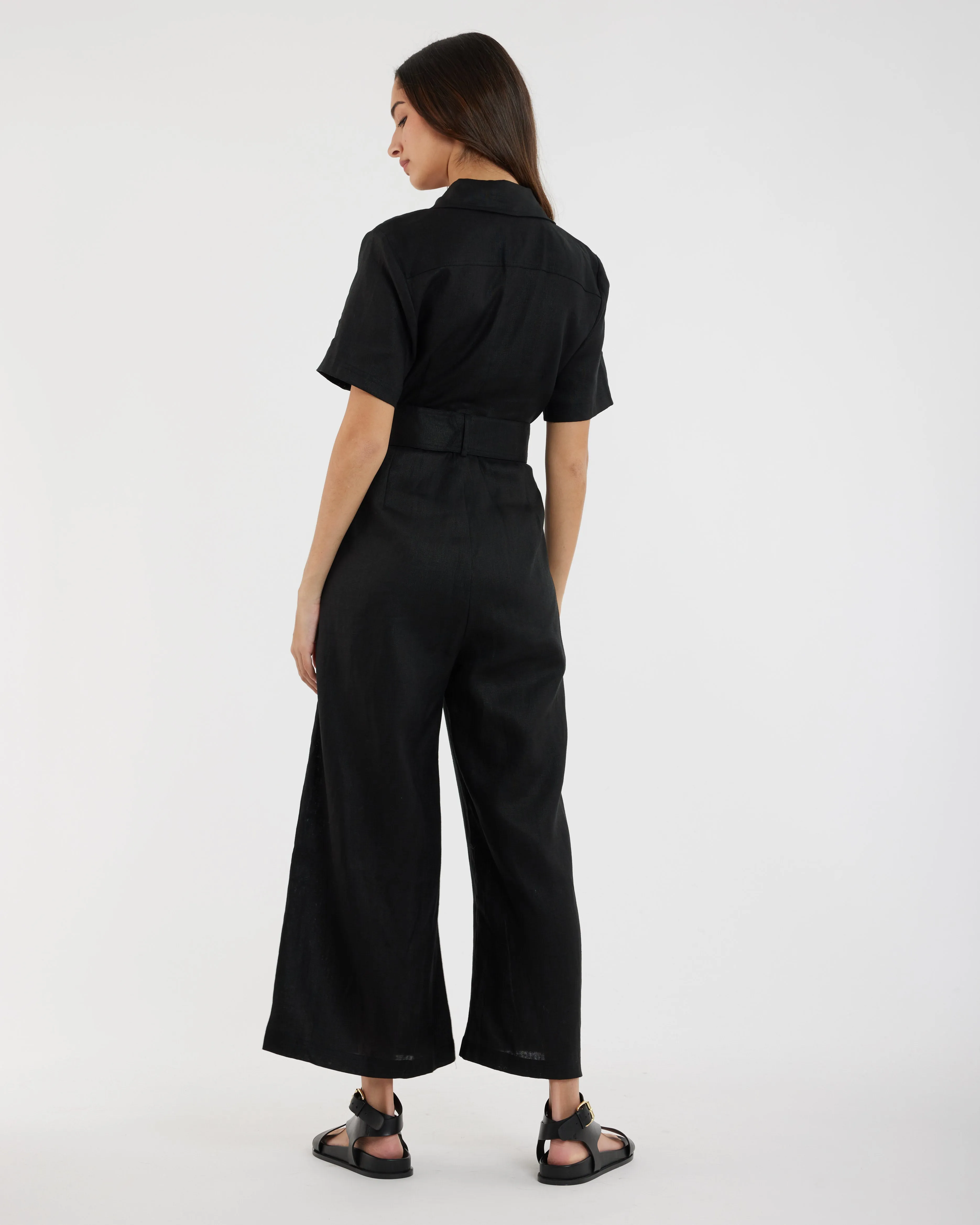 Portsea Linen Jumpsuit - Black