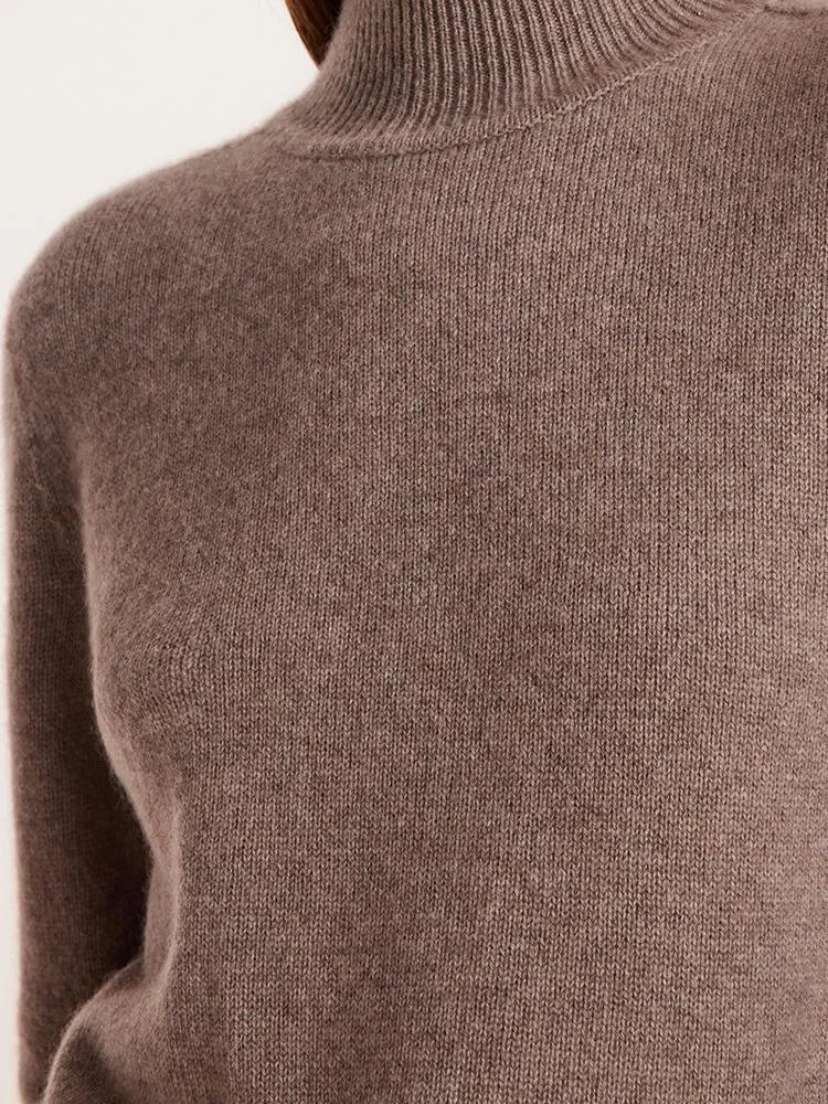 Pure Cashmere Seamless Mock Neck Slim Women Sweater