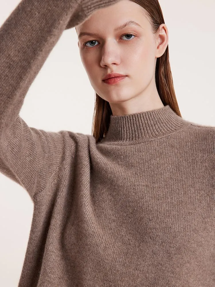 Pure Cashmere Seamless Mock Neck Slim Women Sweater