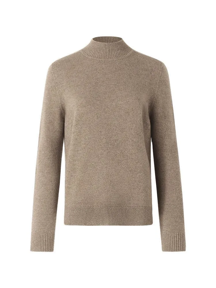 Pure Cashmere Seamless Mock Neck Slim Women Sweater