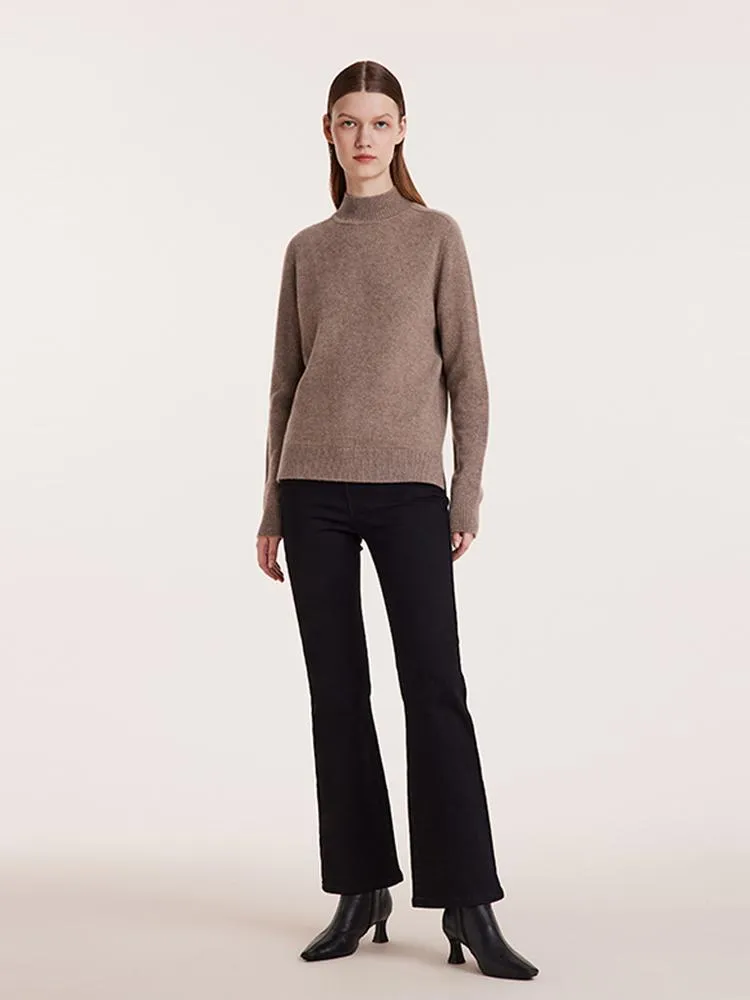 Pure Cashmere Seamless Mock Neck Slim Women Sweater