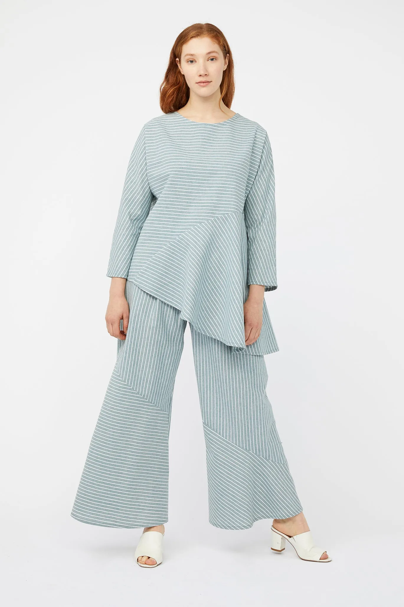 REFRACTION TOP [ Sage Green & White Stripe Cotton ]