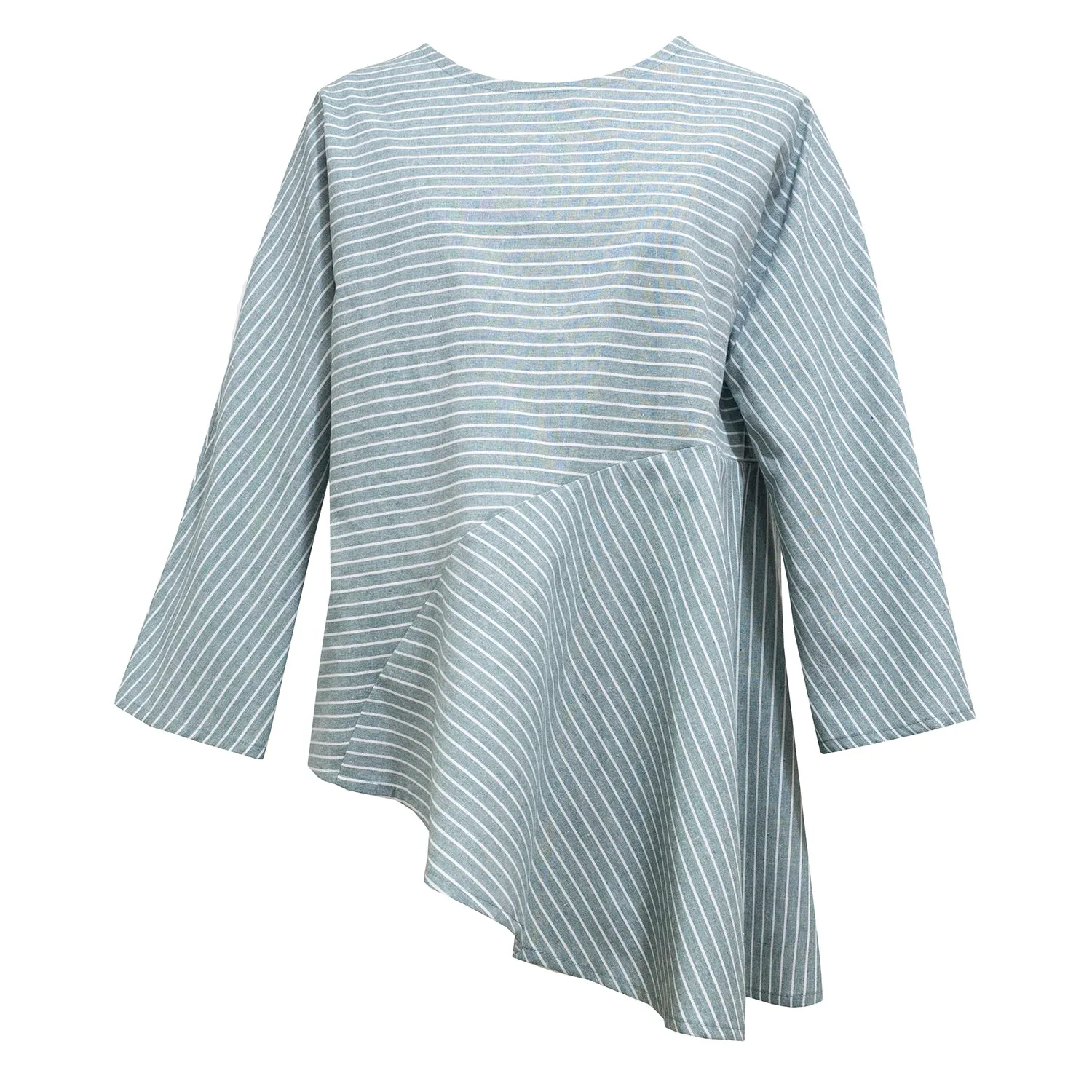 REFRACTION TOP [ Sage Green & White Stripe Cotton ]