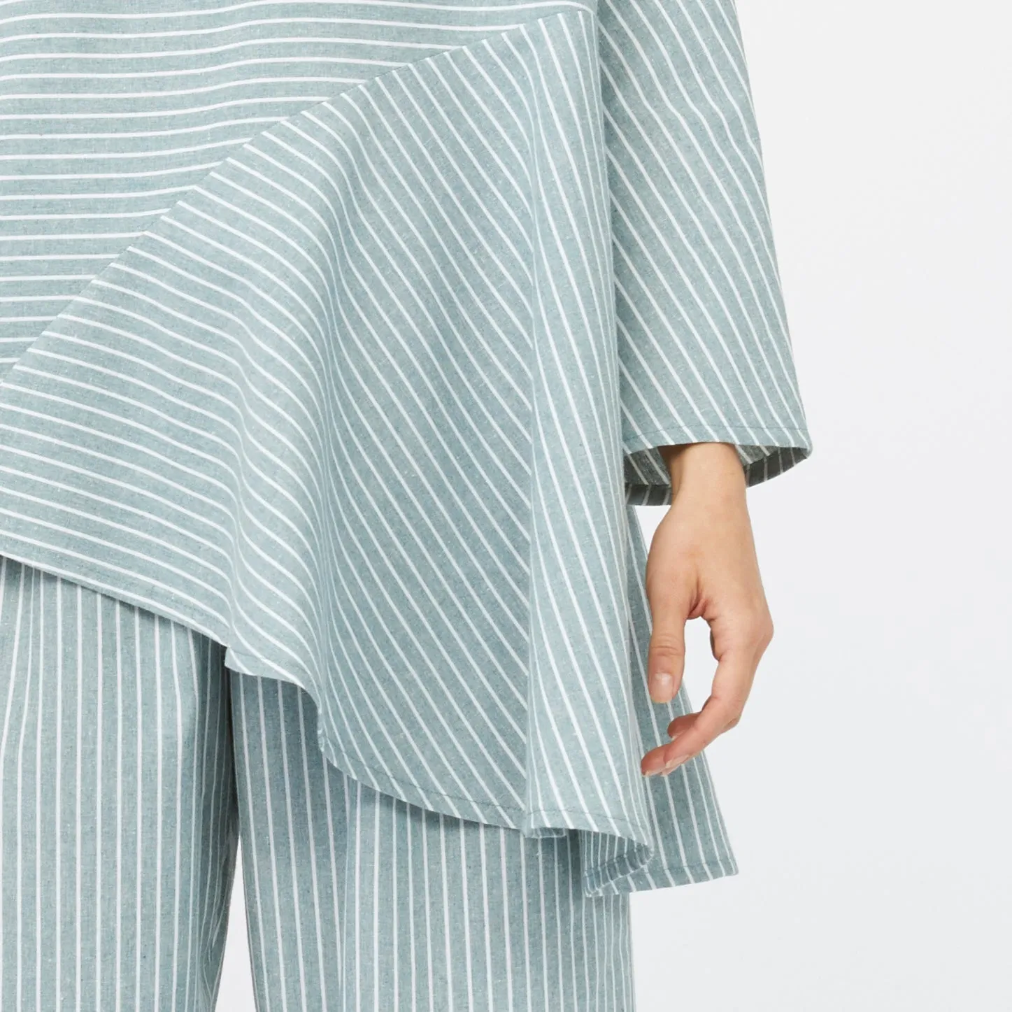 REFRACTION TOP [ Sage Green & White Stripe Cotton ]