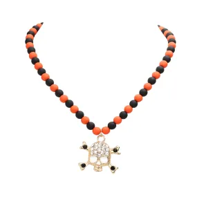 Rhinestone Embellished Skull Pendant Beaded Necklace