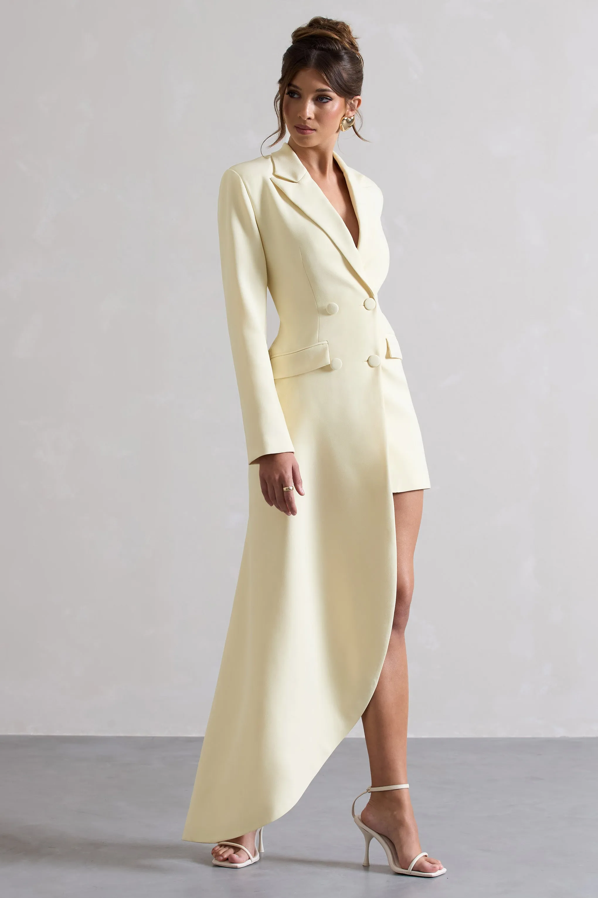 Spiral | Lemon Tailored Blazer Mini Dress With Asymmetric Hem