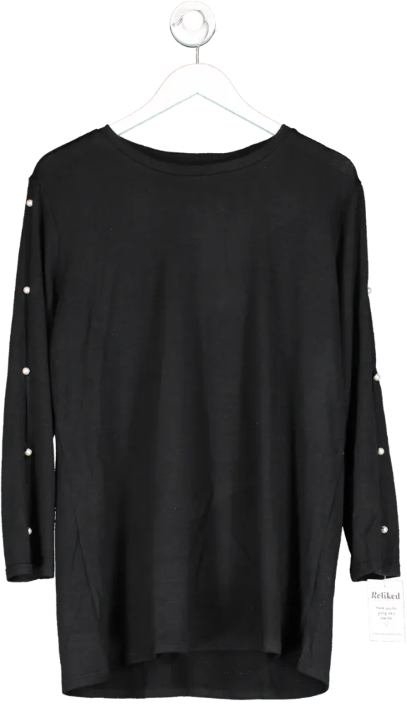 V by Very Curve Crew Neck Pearl embellished Sleeve Detail Top - Black UK 14