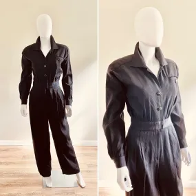 Vintage 1980s Black Jumpsuit / 80s romper Size M