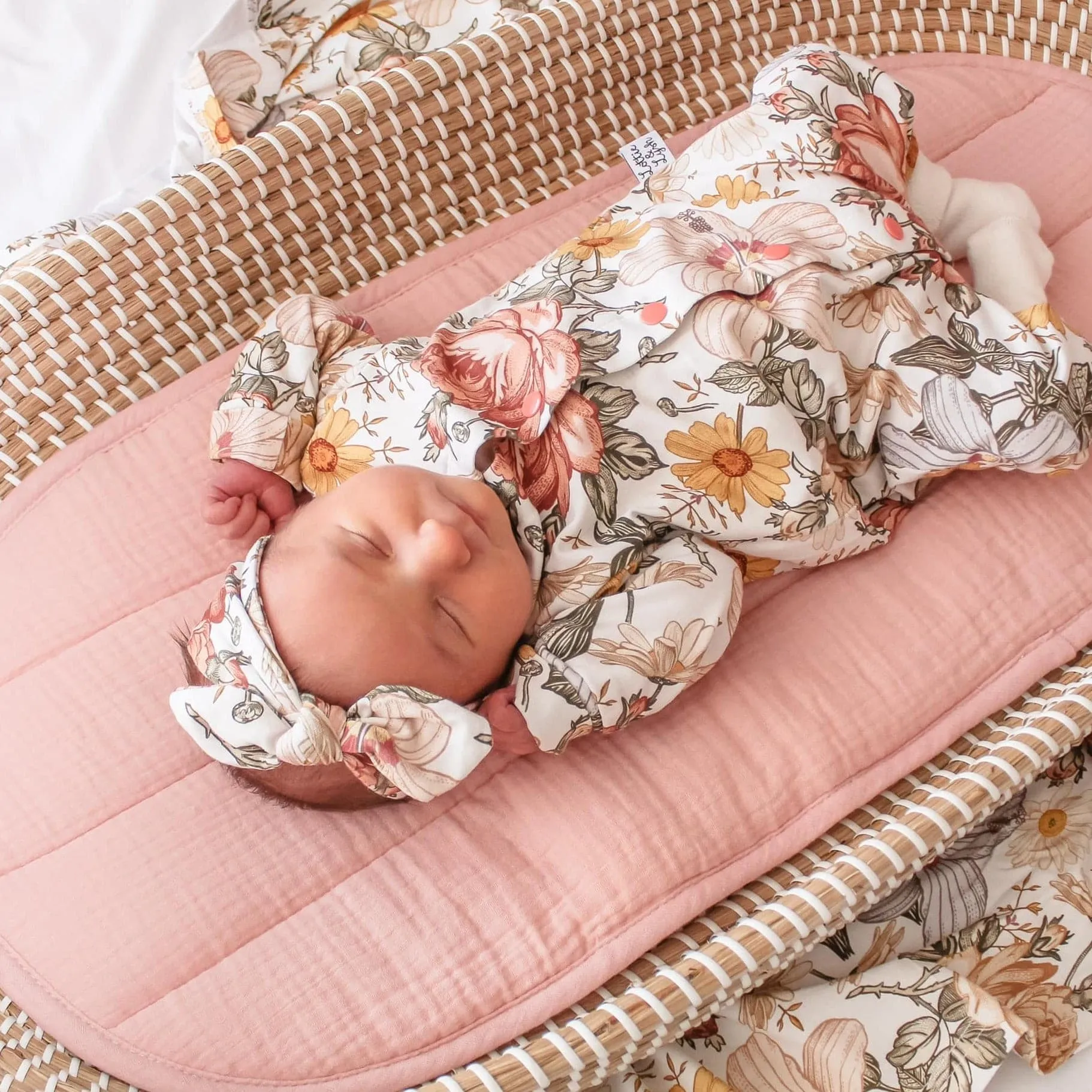 Vintage Floral Swaddle Blanket & Hat Set