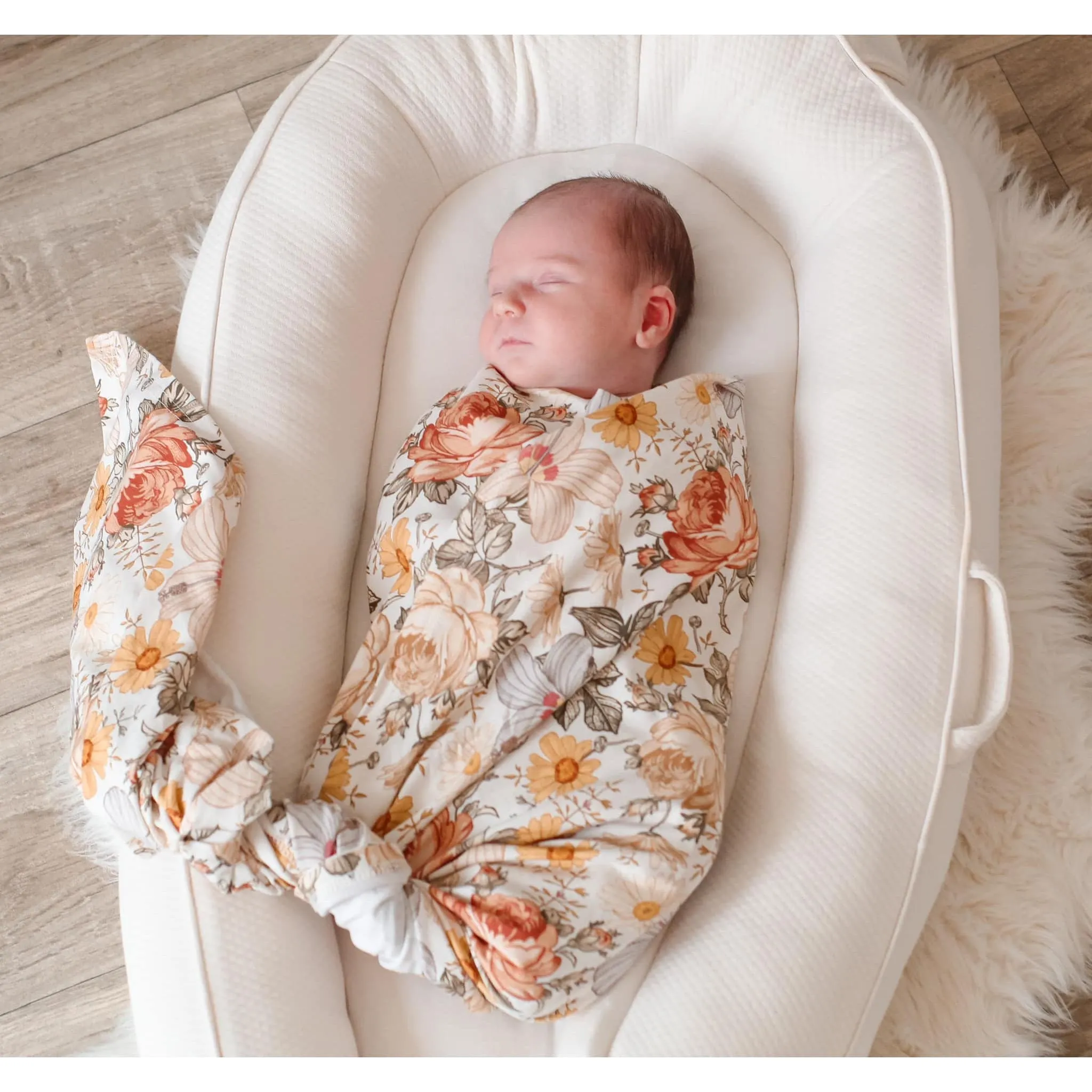 Vintage Floral Swaddle Blanket & Hat Set