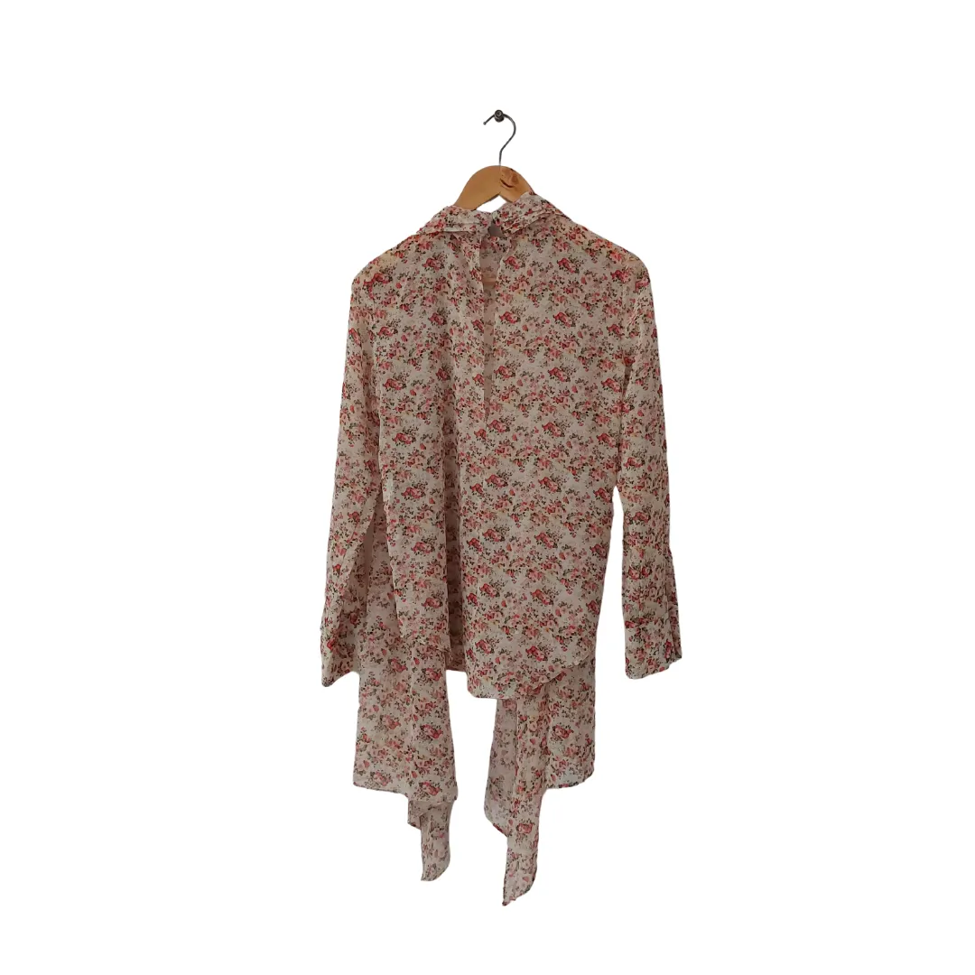 ZARA Beige Floral Printed Neck-tie Blouse | Like New |