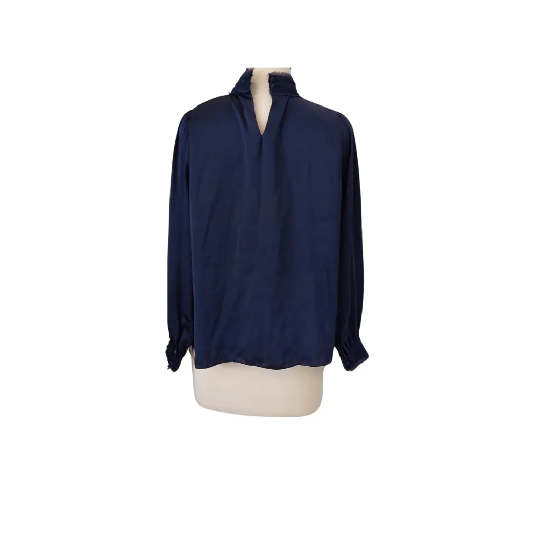 ZARA Navy Satin High-Collared Blouse | Brand New |