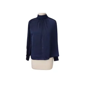 ZARA Navy Satin High-Collared Blouse | Brand New |